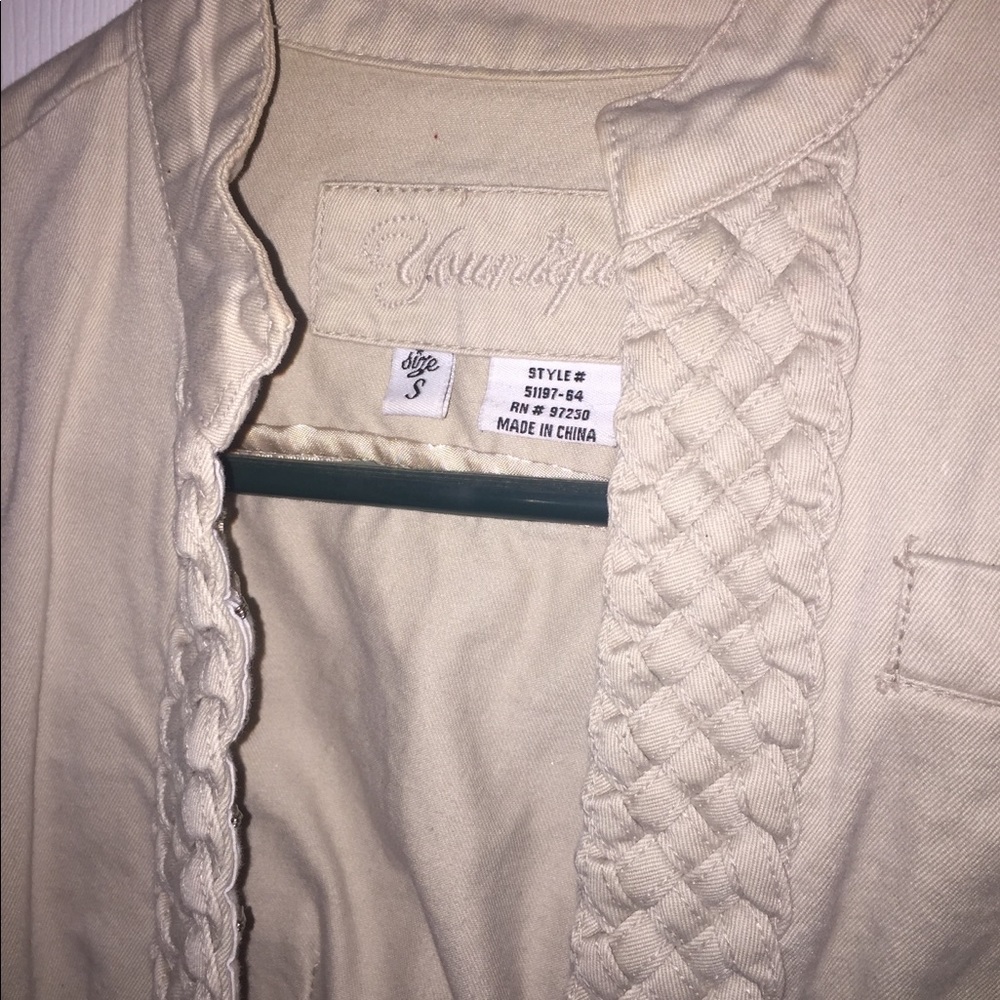 Tan Cropped Jacket with Embroidery Sz Small